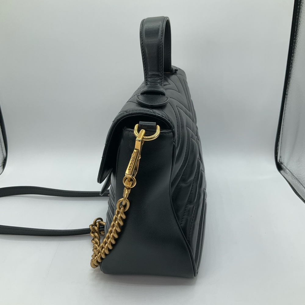 Gucci GG Marmont Matelasse Small Top Handle Black Leather Bag Purse - Picture 6 of 16